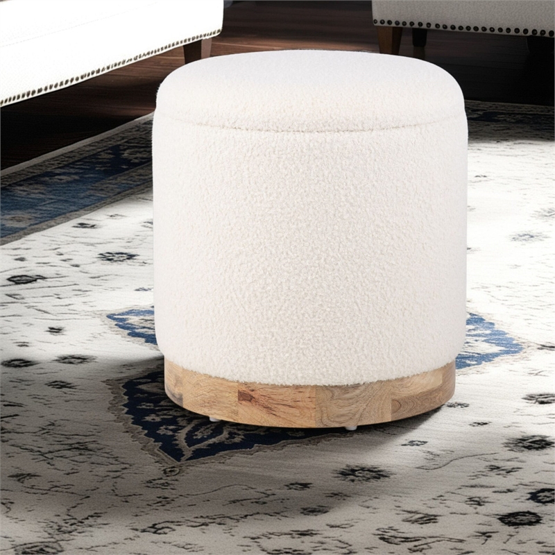 Carolina Handwoven Notus Ecru Boucle Storage Ottoman