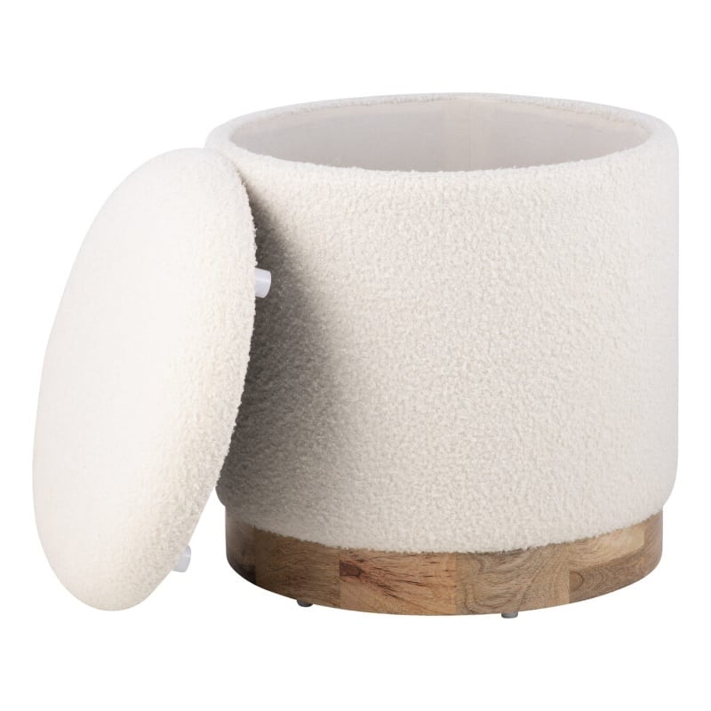 Carolina Handwoven Notus Ecru Boucle Storage Ottoman