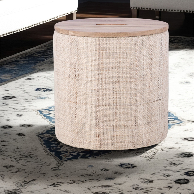 Carolina Handwoven Nereus Wood Top Storage Ottoman