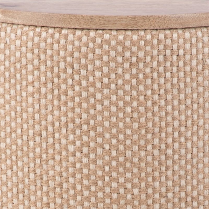 Carolina Handwoven Zeus Jute Check Wood Top Storage Ottoman