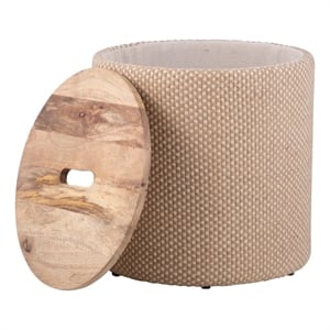Carolina Handwoven Zeus Jute Check Wood Top Storage Ottoman