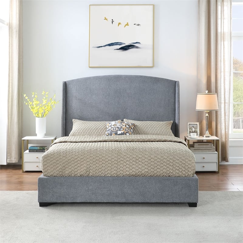 Carolina Monterey Upholstered Queen Bed Frame in Gray