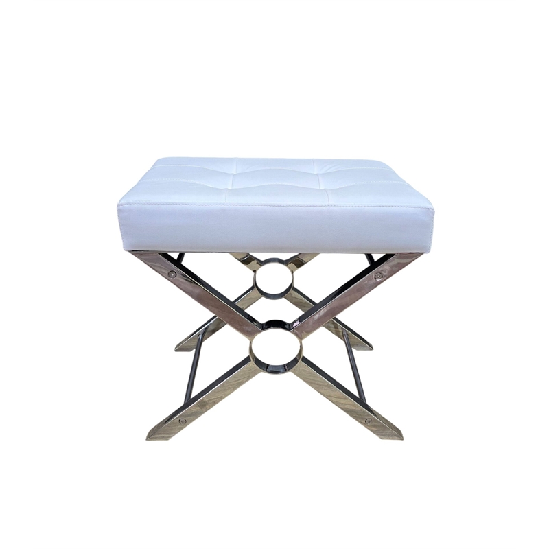Carolina Modern X-Frame Stool in Chrome Base in White Upholstery