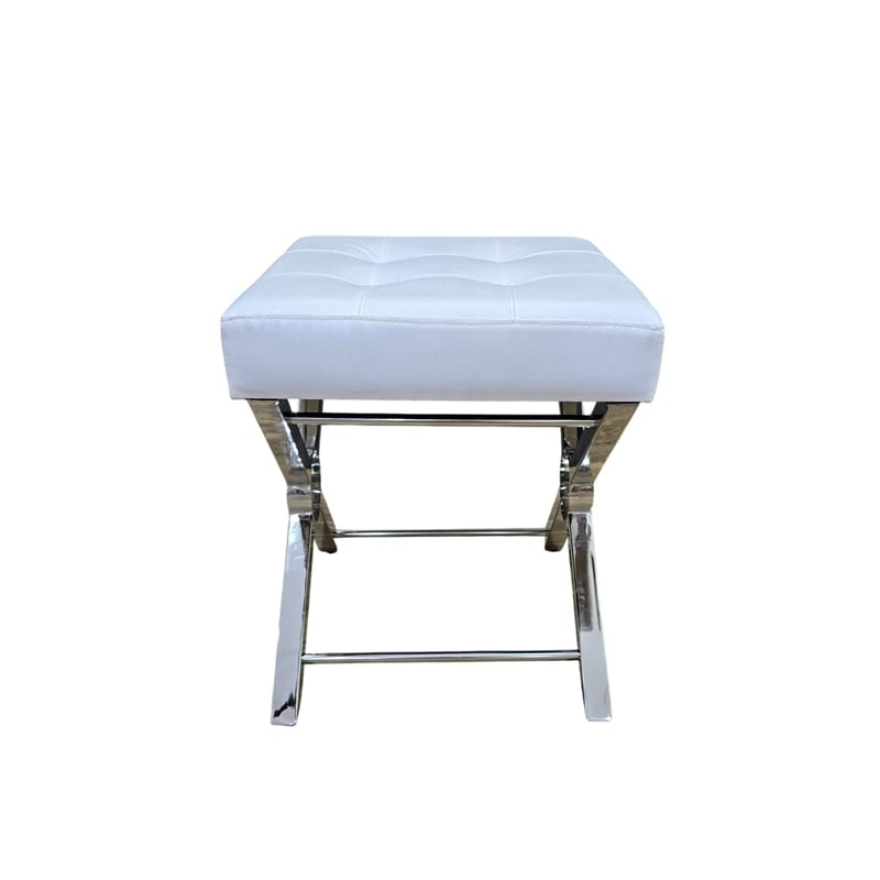 Carolina Modern X-Frame Stool in Chrome Base in White Upholstery