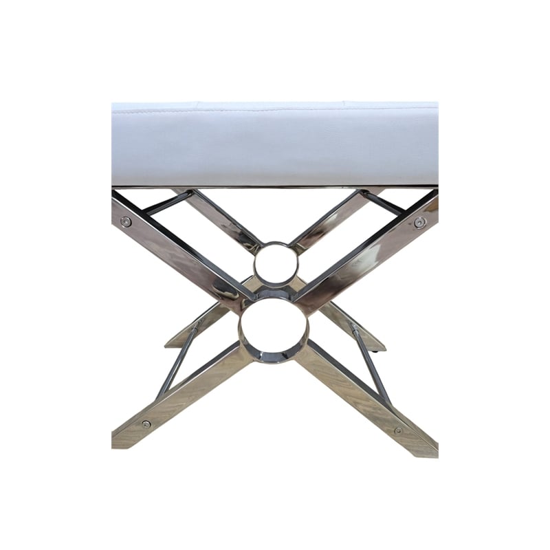 Carolina Modern X-Frame Stool in Chrome Base in White Upholstery