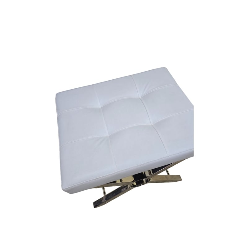 Carolina Modern X-Frame Stool in Chrome Base in White Upholstery