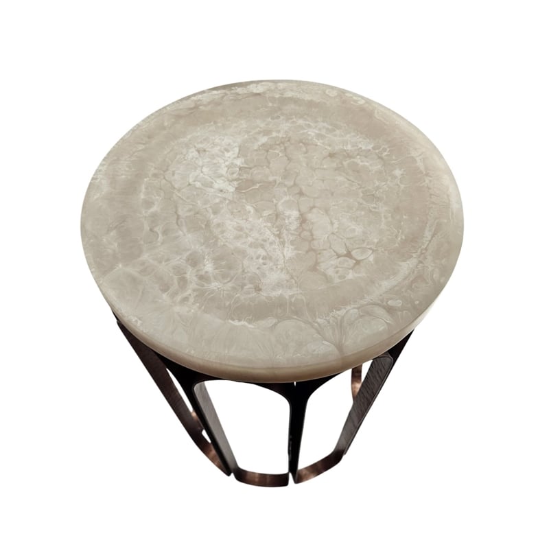 Carolina Luminous Glow Marble Top and Base Side Table in Antique Copper