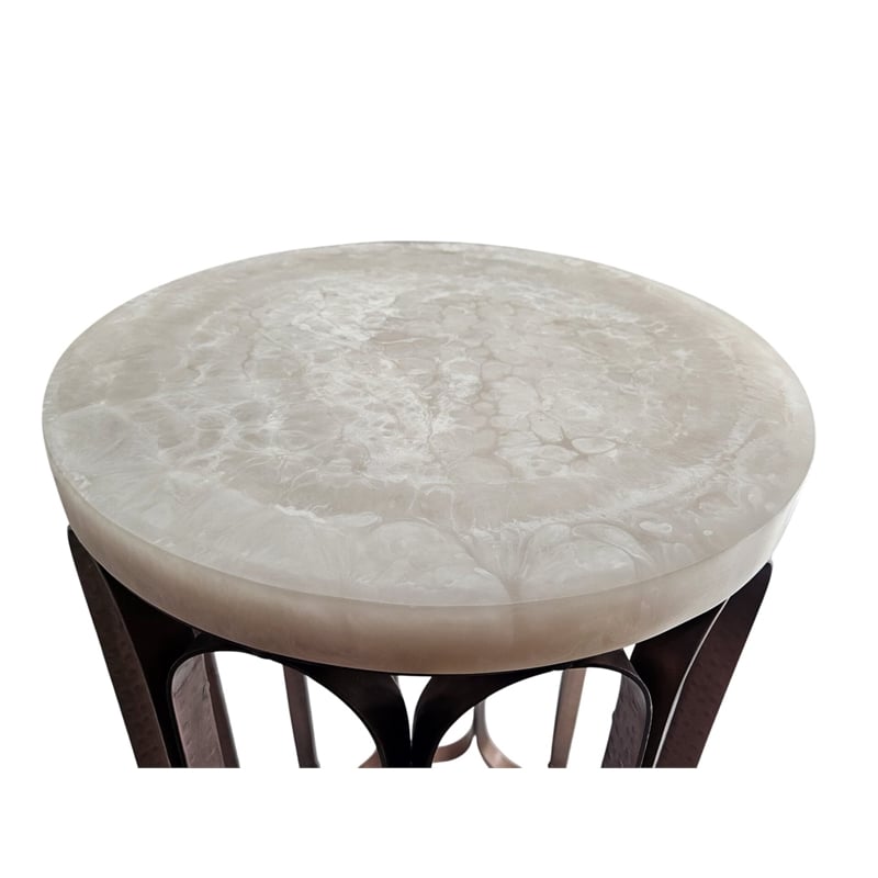 Carolina Luminous Glow Marble Top and Base Side Table in Antique Copper