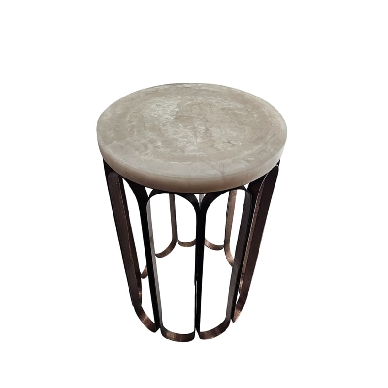 Carolina Luminous Glow Marble Top and Base Side Table in Antique Copper