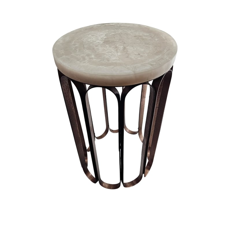 Carolina Luminous Glow Marble Top and Base Side Table in Antique Copper