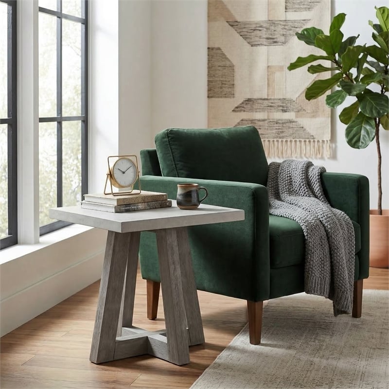 Carolina Square Concrete Top Accent Table with Grey Wood Base