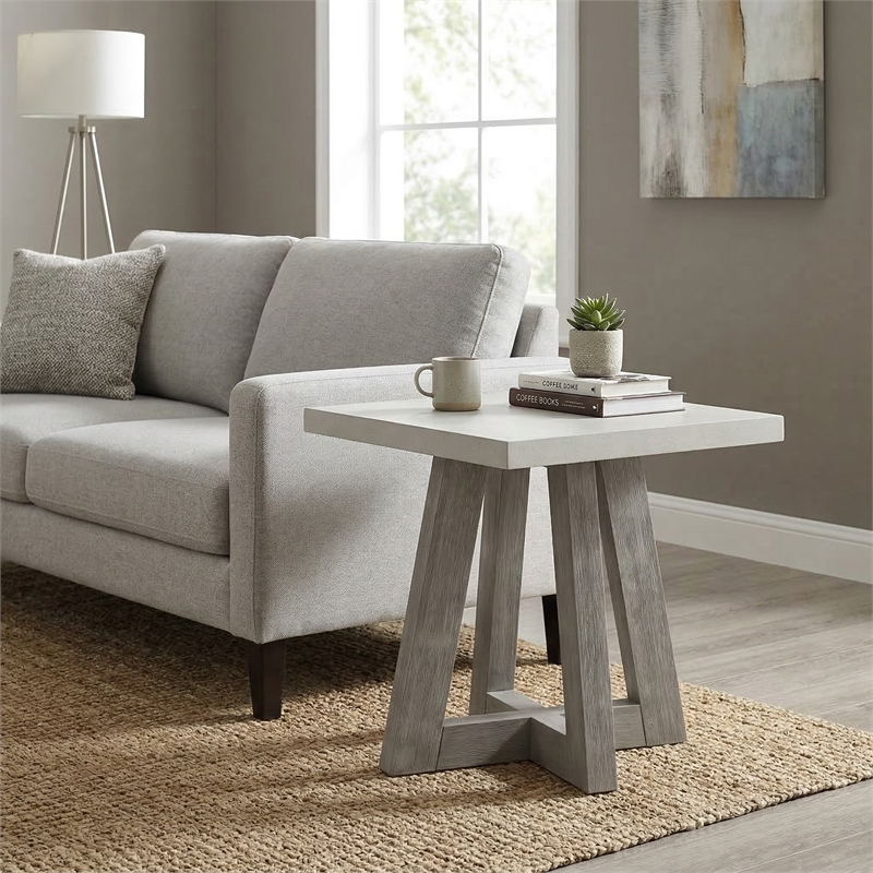 Carolina Square Concrete Top Accent Table with Grey Wood Base