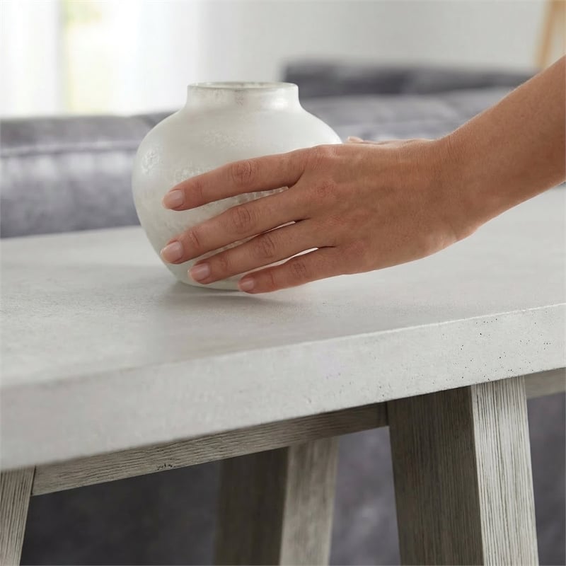 Carolina Console Table with Concrete Top and Wood Base in White and Grey