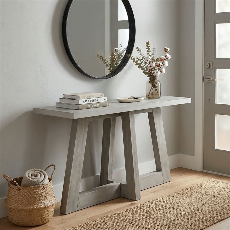 Carolina Console Table with Concrete Top and Wood Base in White and Grey