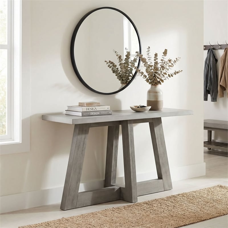 Carolina Console Table with Concrete Top and Wood Base in White and Grey