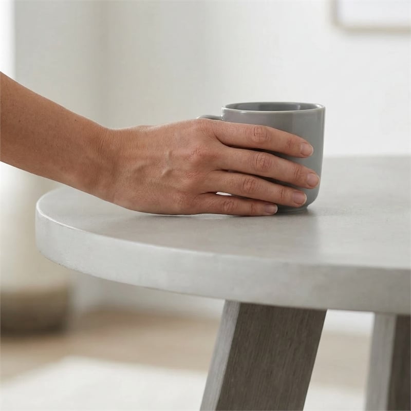 Carolina Round Concrete Top Dining Table with Brushed Acacia Base in Grey