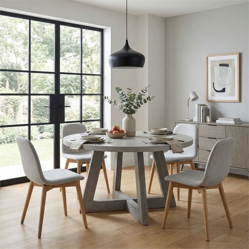 Carolina Round Concrete Top Dining Table with Brushed Acacia Base in Grey