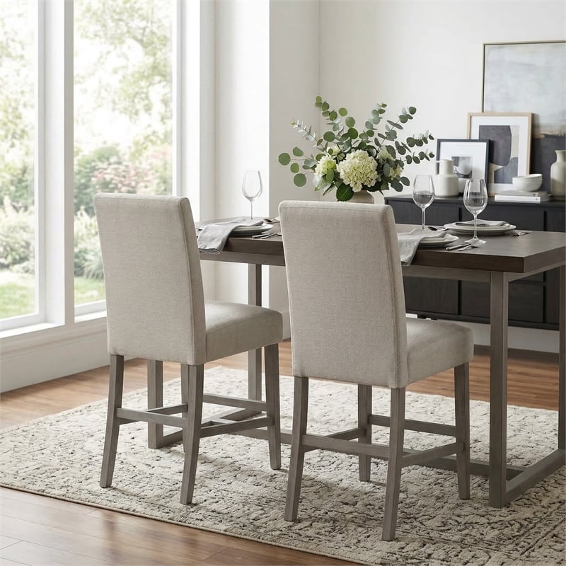 Carolina Bar Stool with Grey Upholstery and Brushed Acacia Wood Frame (Set of 2)