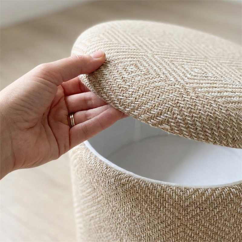 Carolina Chair & Table Round Handwoven Fabric Storage Ottoman in Natural