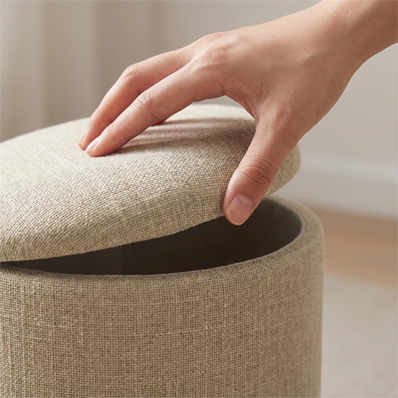 Carolina Chair & Table Round Handwoven Fabric Storage Ottoman in Green