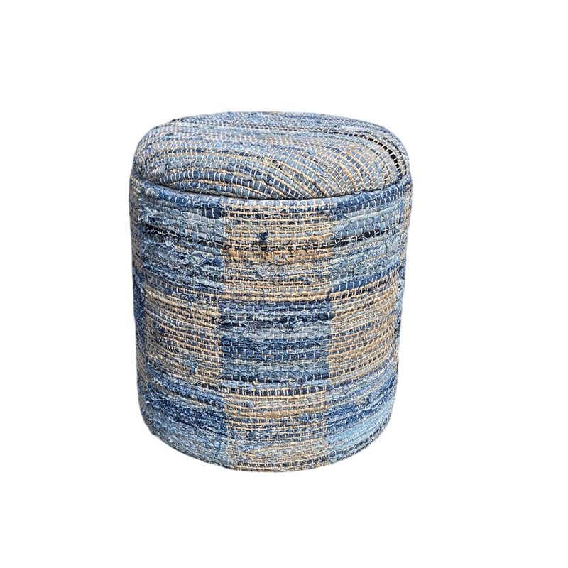 Carolina Chair & Table Round Handwoven Fabric Storage Ottoman in Cream