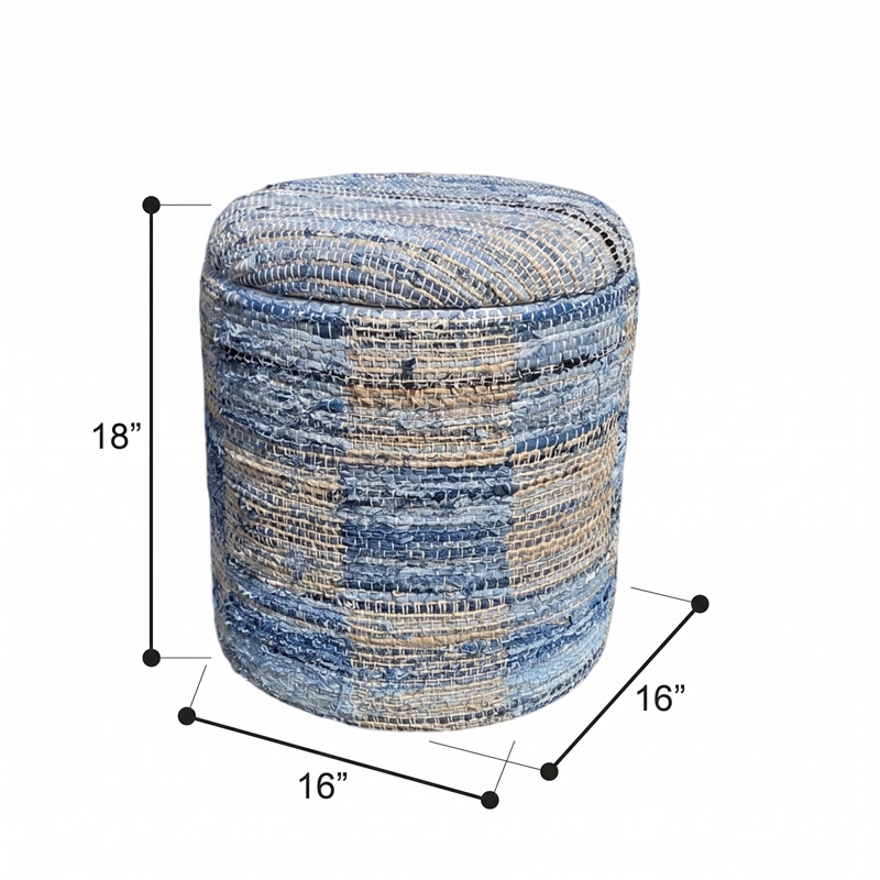 Carolina Chair & Table Round Handwoven Fabric Storage Ottoman in Cream