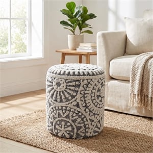 Carolina Chair & Table Round Handwoven Fabric Storage Ottoman in Gray