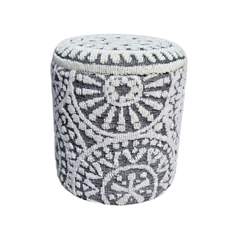 Carolina Chair & Table Round Handwoven Fabric Storage Ottoman in Gray