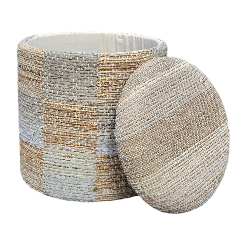 Carolina Chair & Table Round Handwoven Fabric Storage Ottoman in Yellow