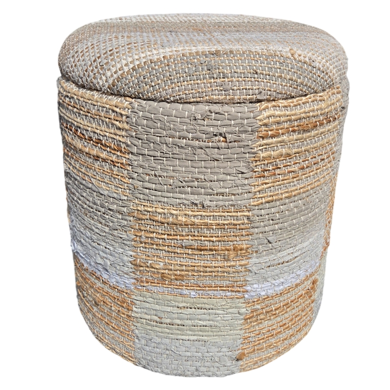 Carolina Chair & Table Round Handwoven Fabric Storage Ottoman in Yellow