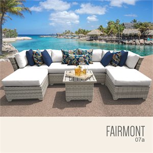 TK Classics Fairmont 7 Piece Patio Wicker Sectional Set 07a in White