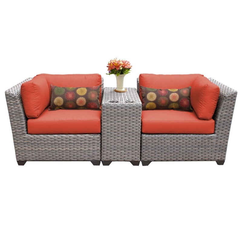 Tkc Florence 3 Piece Patio Wicker Loveseat In Orange Florence 03b Tangerine Cymax Stores