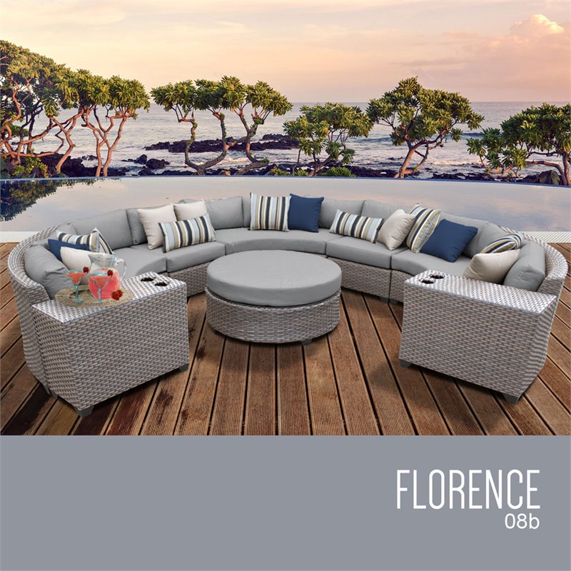 TK Classics Florence 8 Piece Patio Wicker Sectional Set 08b in