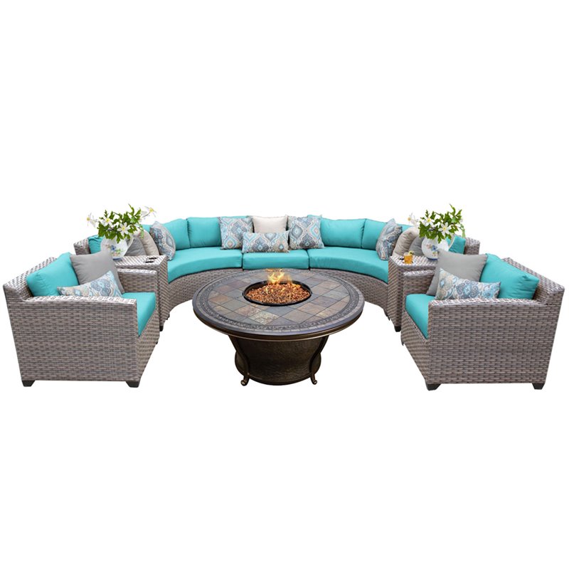Tkc Florence 8 Piece Patio Wicker Fire Pit Sofa Set In Turquoise Tkc Florence 8 Piece Patio Wicker Fire Pit Sofa Set In Turquoise 08h Aruba