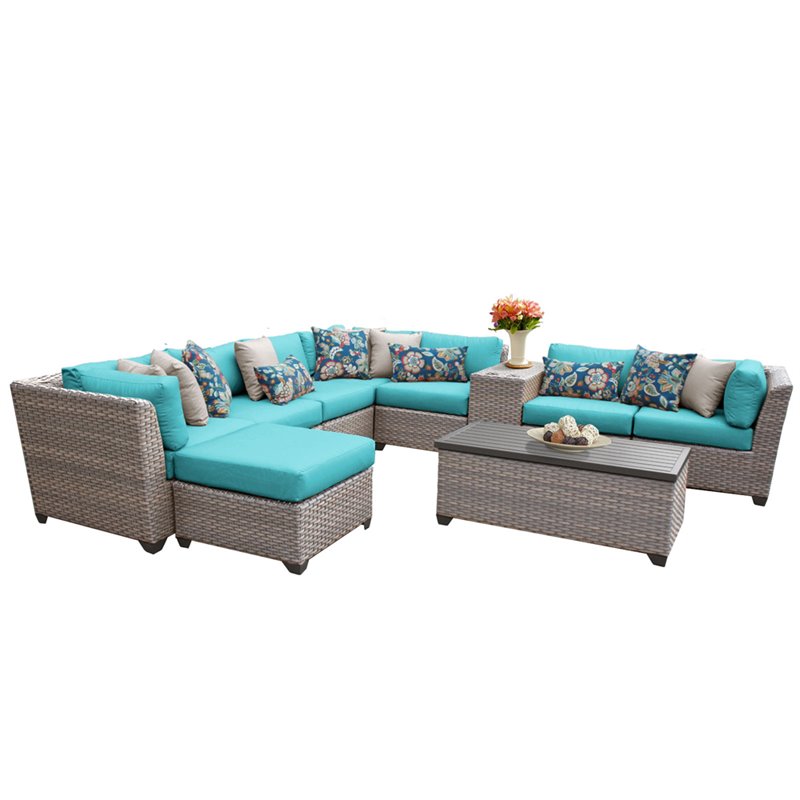 TK Classics Florence 10-Piece Patio Wicker Sectional Set in Turquoise