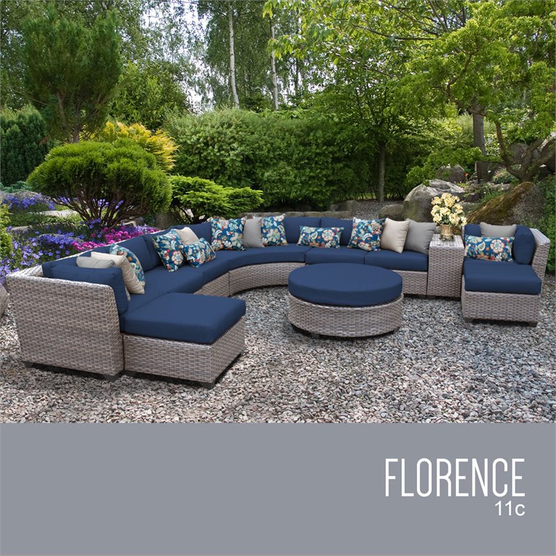 TK Classics Florence 11 Piece Patio Wicker Sectional Set 11c in Navy BushFurnitureCollection