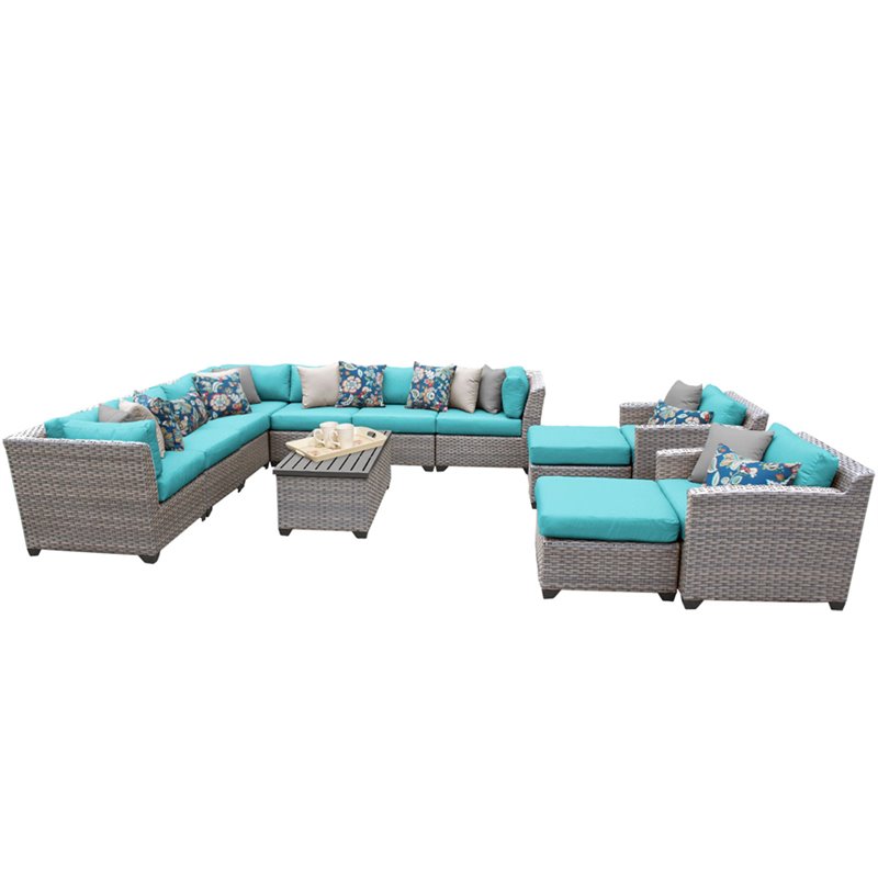 Tk Classics Florence 13 Piece Patio Wicker Sofa Set In Turquoise Florence 13a Aruba