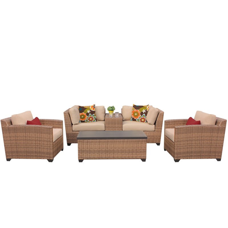 TK Classics Laguna 6-Piece Hand Woven Wicker Patio Sofa Set in Tan