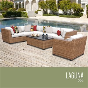 tk classics laguna 8-piece hand woven wicker patio sofa set in white