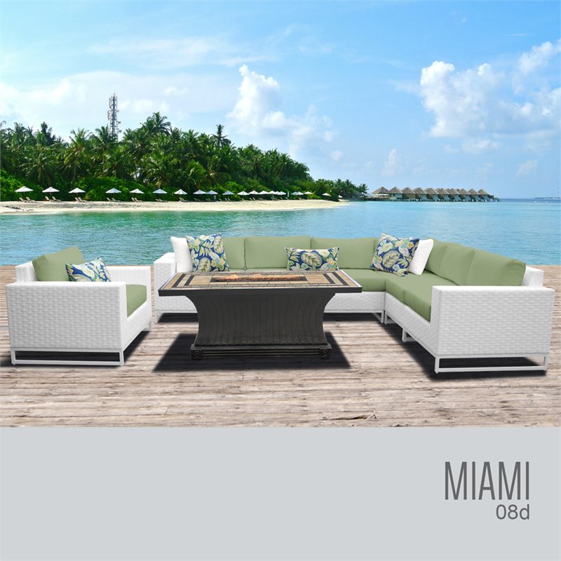 Tkc Miami 8 Piece Patio Wicker Fire Pit Sofa Set In Green Tkc Miami 8 Piece Patio Wicker Fire Pit Sofa Set In Green 08d Cilantro