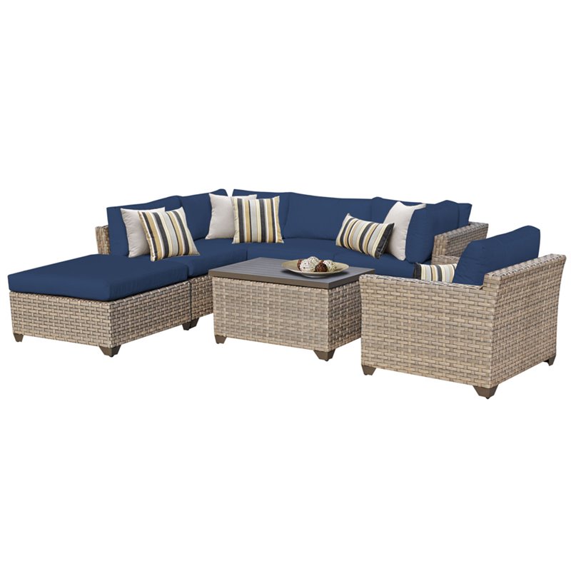 TK Classics Monterey 7 Pc Traditional Outdoor Wicker Sectional Sofa Set