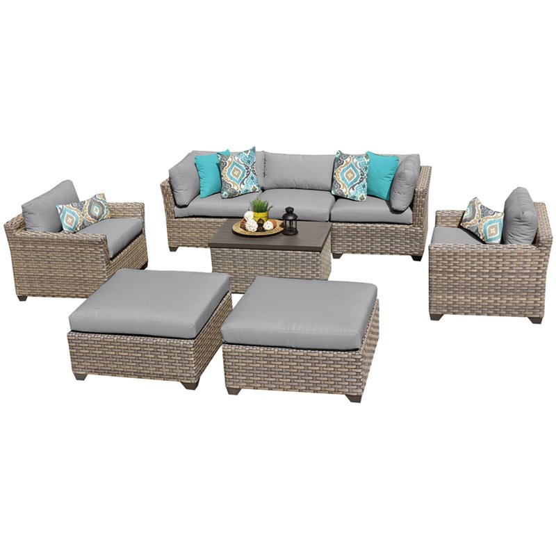 Tkc Monterey 8 Piece Patio Wicker Sofa Set In Gray 08a Grey Tkc Monterey 8 Piece Patio Wicker Sofa Set In Gray