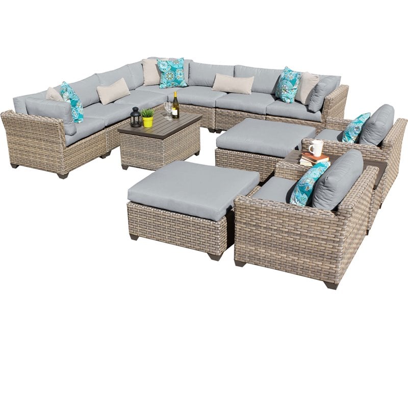 Tkc Monterey 13 Piece Patio Wicker Sofa Set In Gray Monterey 13a Grey