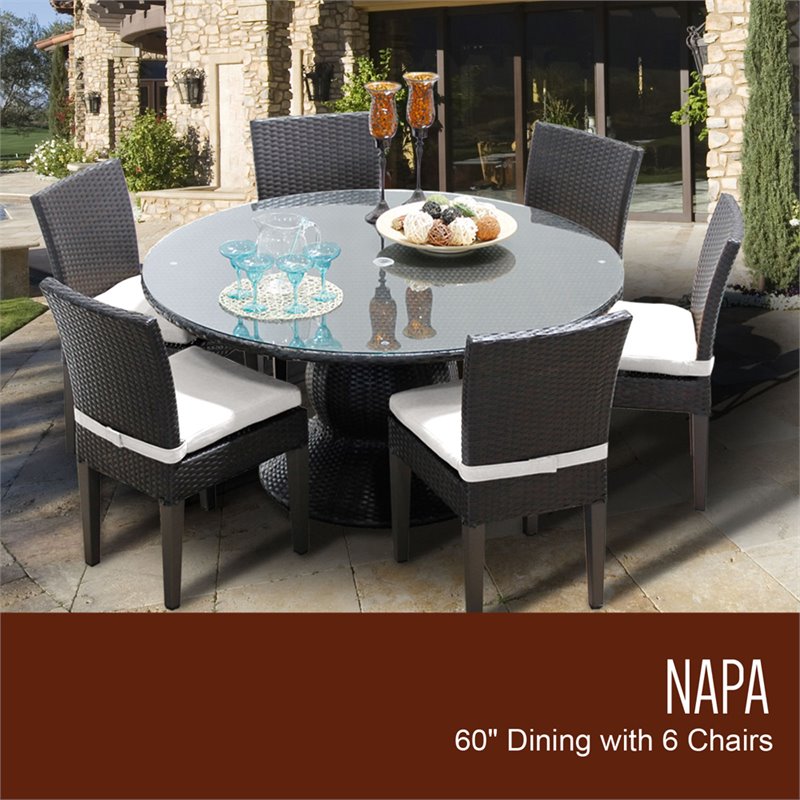 Tkc Napa 7 Piece 60 Round Glass Top Patio Dining Set In Sail