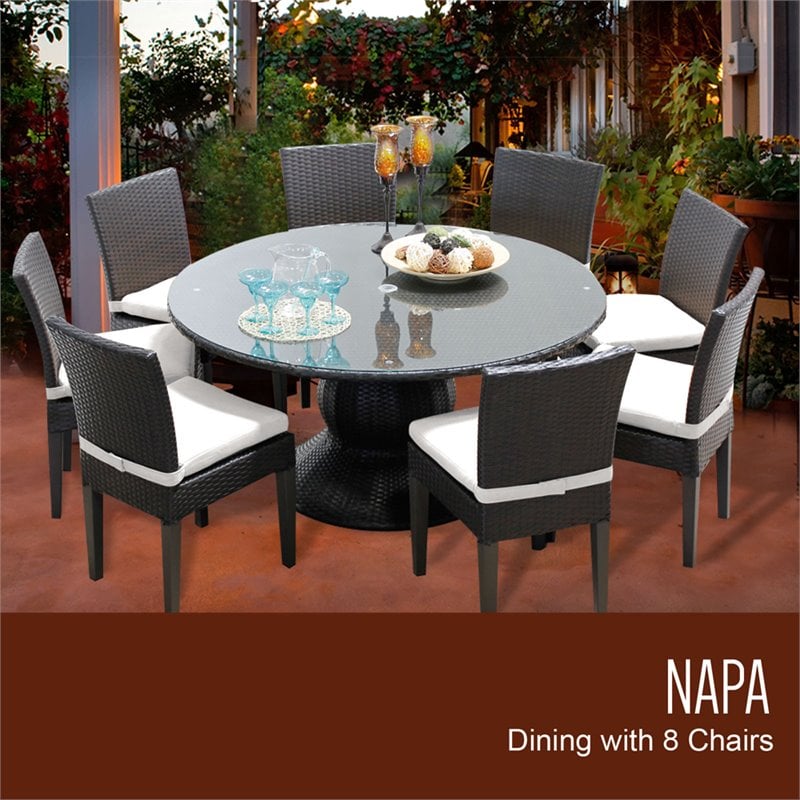 Tkc Napa 9 Piece 60 Round Glass Top, 60 Inch Round Glass Outdoor Table