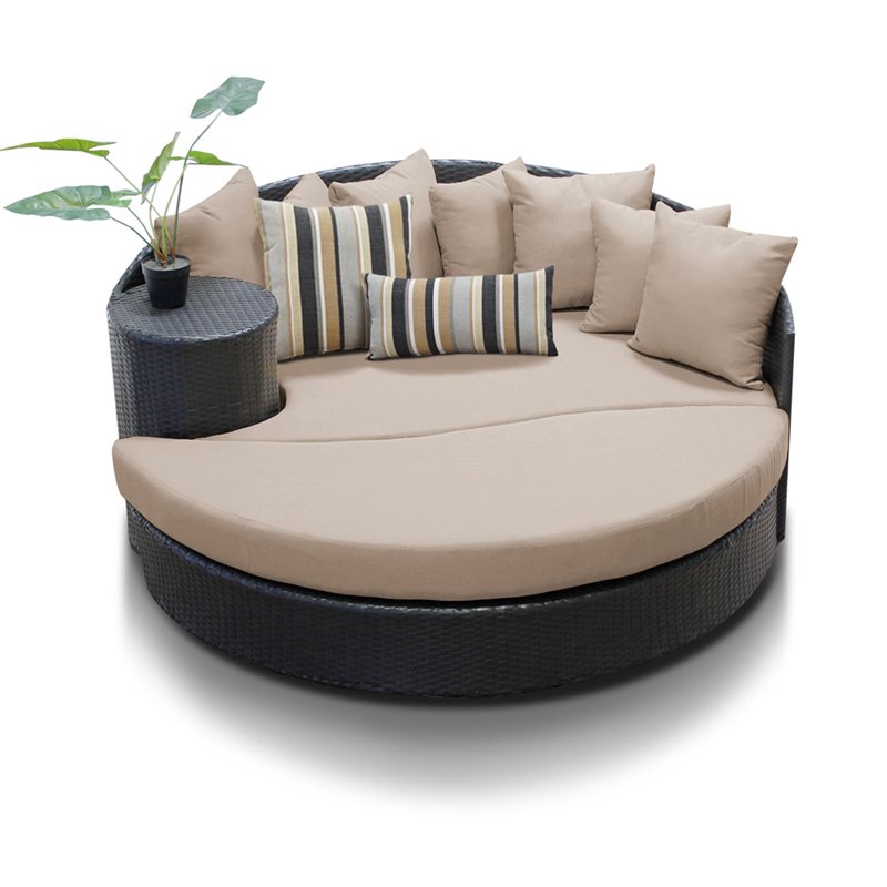 Tk Classics Newport Circular Patio Espresso Wicker Sun Bed With Wheat Cushions - Circular Patio Furniture Cushions