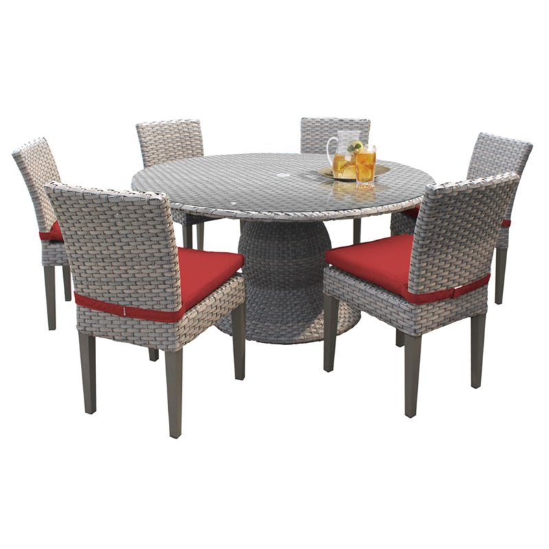 Oasis 60 Round Glass Top Patio Dining, Round Glass Top Dining Table Set For 6