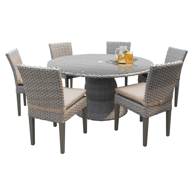 Oasis 60 Round Glass Top Patio Dining, Round Table With 6 Chairs Outdoor