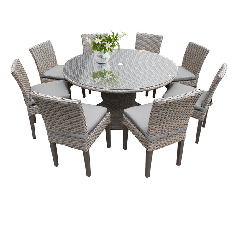 Tk Classics Oasis 9 Piece 60 Round, Commercial Grade Aluminum Grey Round Glass Outdoor Dining Table