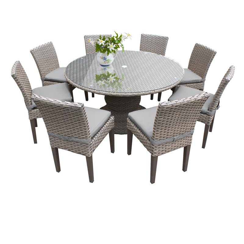 Tkc Oasis 9 Piece 60 Round Glass Top, Grey Glass Top Garden Table And Chairs
